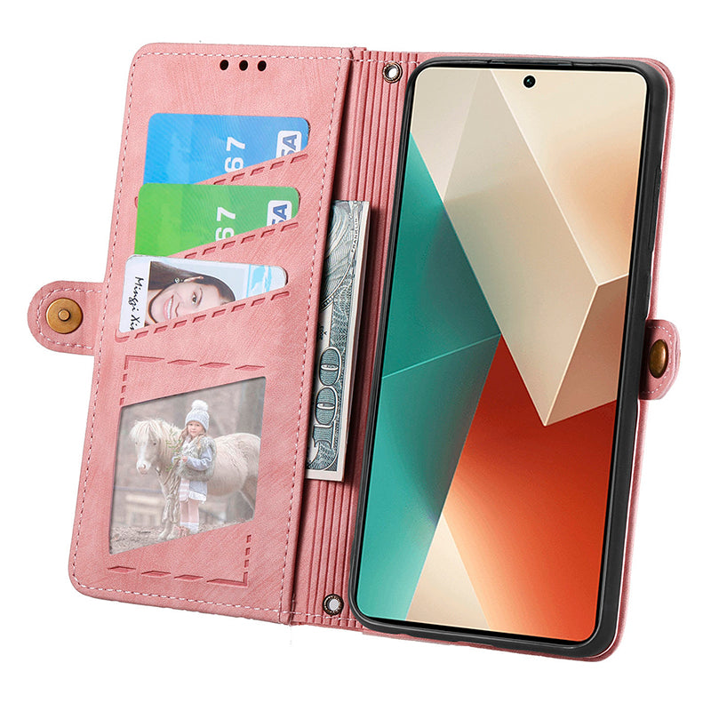 For Xiaomi Redmi Note 13 Pro 5G / Poco X6 5G Case Geometry Pattern PU Leather Phone Wallet Stand Cover - Pink