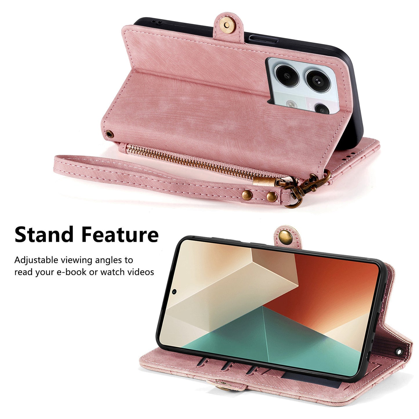 For Xiaomi Redmi Note 13 Pro 5G / Poco X6 5G Case Geometry Pattern PU Leather Phone Wallet Stand Cover - Pink
