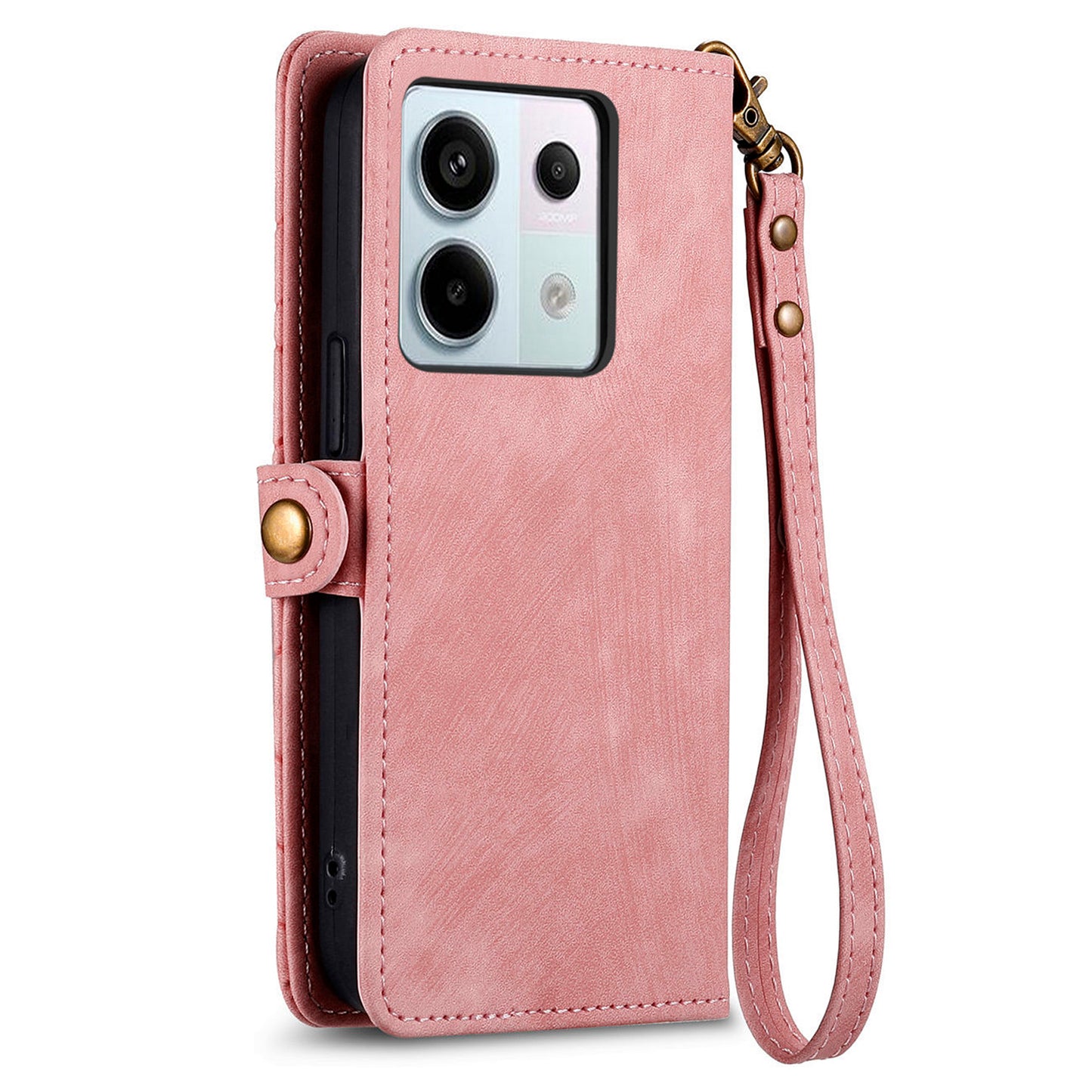 For Xiaomi Redmi Note 13 Pro 5G / Poco X6 5G Case Geometry Pattern PU Leather Phone Wallet Stand Cover - Pink