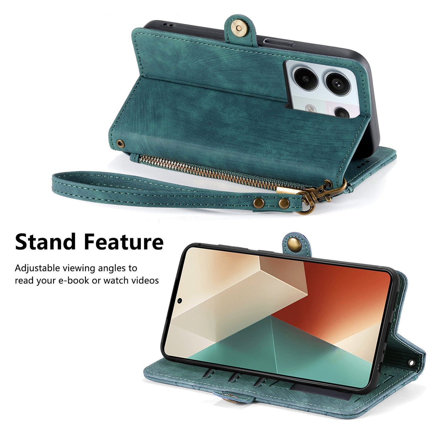 For Xiaomi Redmi Note 13 Pro 5G / Poco X6 5G Case Geometry Pattern PU Leather Phone Wallet Stand Cover - Green