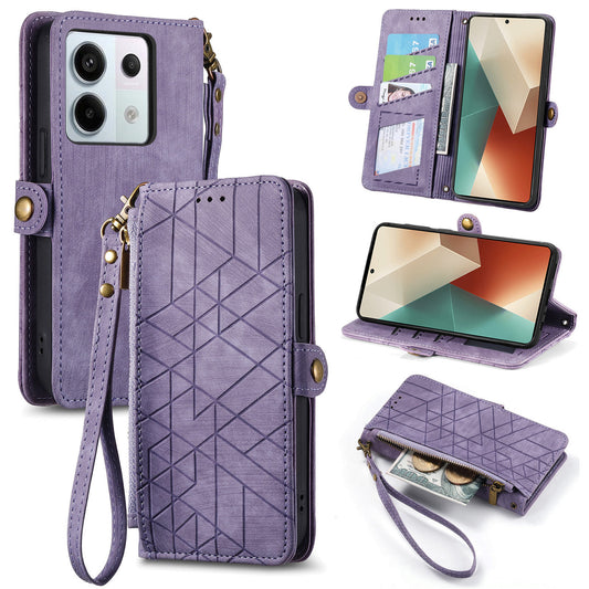 For Xiaomi Redmi Note 13 Pro 5G / Poco X6 5G Case Geometry Pattern PU Leather Phone Wallet Stand Cover - Purple