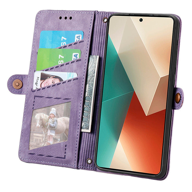 For Xiaomi Redmi Note 13 Pro 5G / Poco X6 5G Case Geometry Pattern PU Leather Phone Wallet Stand Cover - Purple