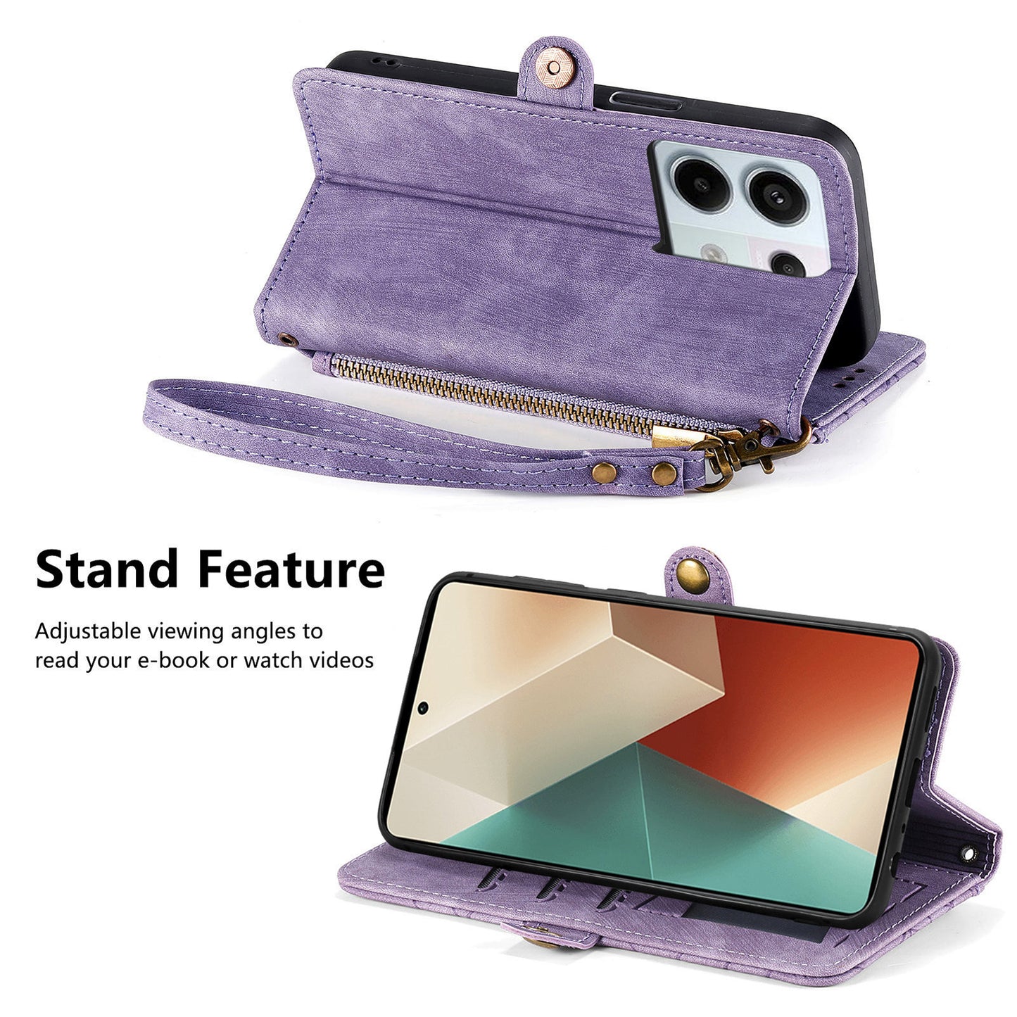 For Xiaomi Redmi Note 13 Pro 5G / Poco X6 5G Case Geometry Pattern PU Leather Phone Wallet Stand Cover - Purple