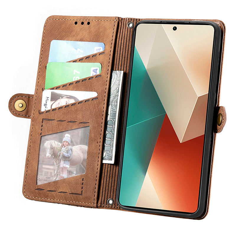 For Xiaomi Redmi Note 13 Pro 5G / Poco X6 5G Case Geometry Pattern PU Leather Phone Wallet Stand Cover - Brown