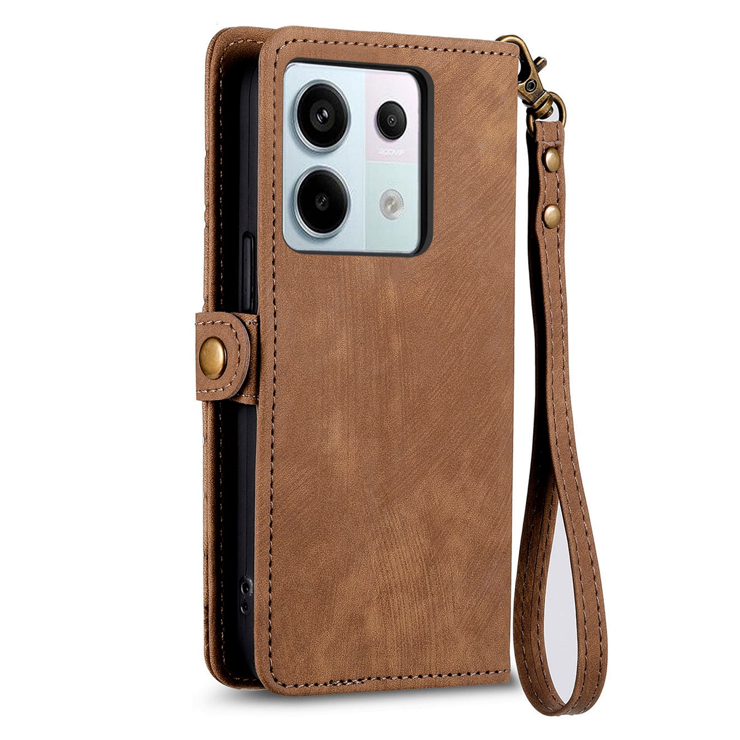 For Xiaomi Redmi Note 13 Pro 5G / Poco X6 5G Case Geometry Pattern PU Leather Phone Wallet Stand Cover - Brown