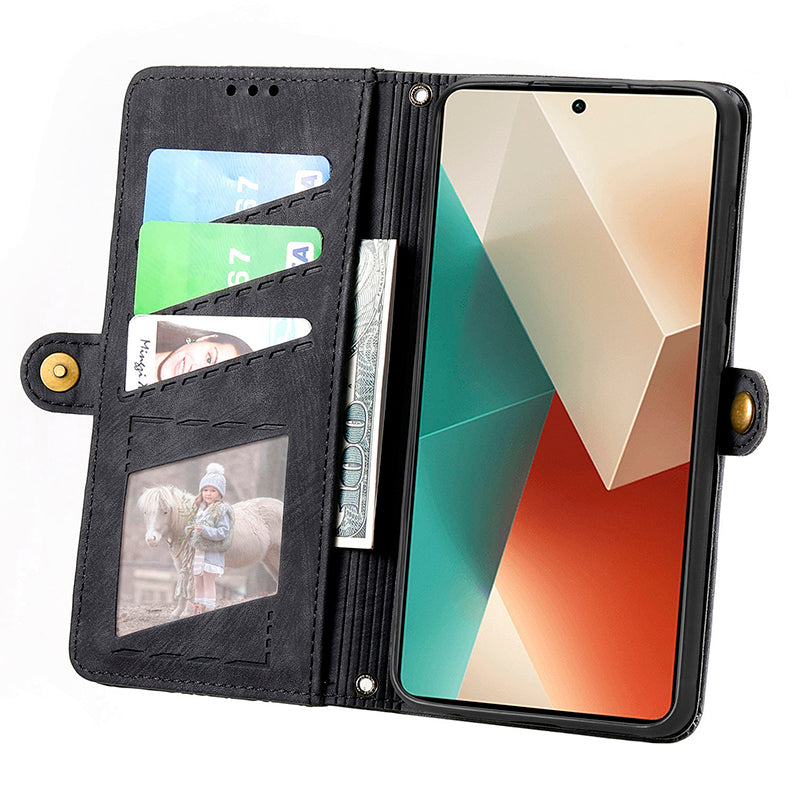 For Xiaomi Redmi Note 13 Pro 5G / Poco X6 5G Case Geometry Pattern PU Leather Phone Wallet Stand Cover - Black