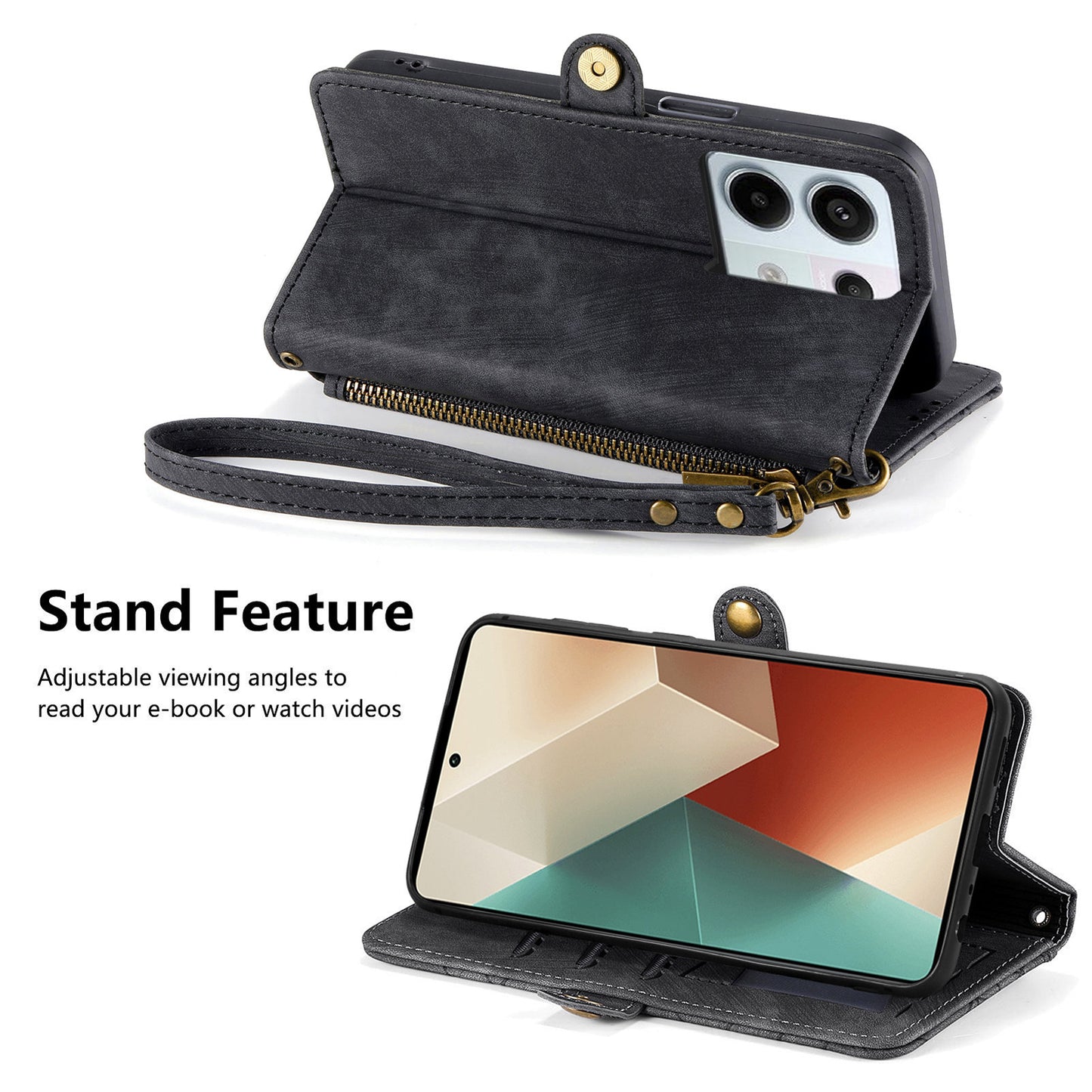 For Xiaomi Redmi Note 13 Pro 5G / Poco X6 5G Case Geometry Pattern PU Leather Phone Wallet Stand Cover - Black