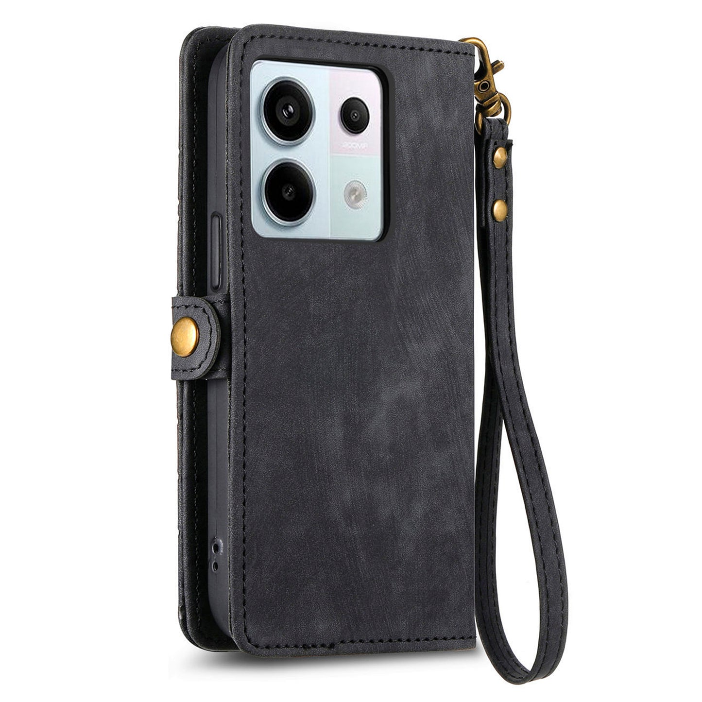 For Xiaomi Redmi Note 13 Pro 5G / Poco X6 5G Case Geometry Pattern PU Leather Phone Wallet Stand Cover - Black