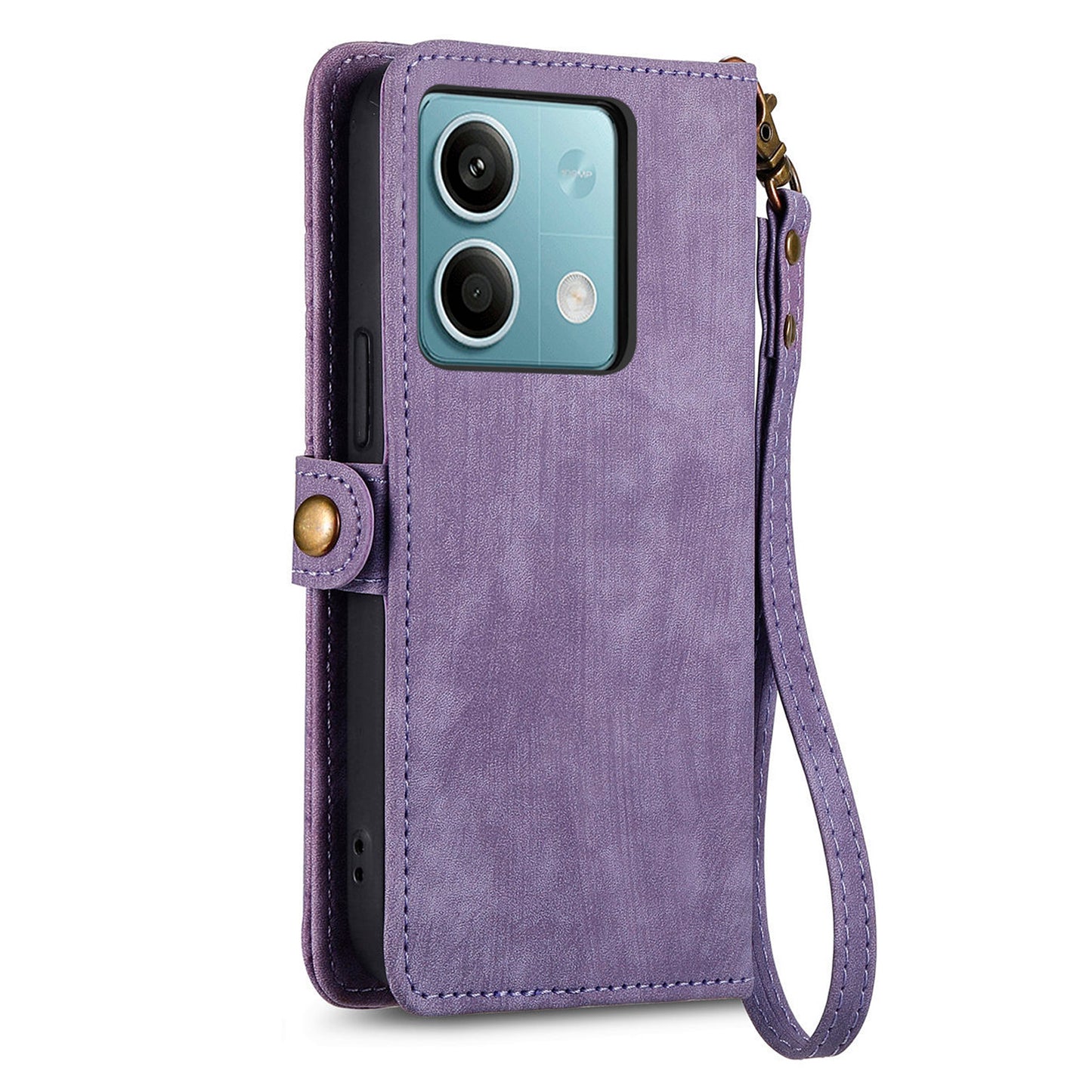 Wallet Case for Xiaomi Redmi Note 13 5G PU Leather Zipper Pocket Phone Cover Geometry Pattern - Purple