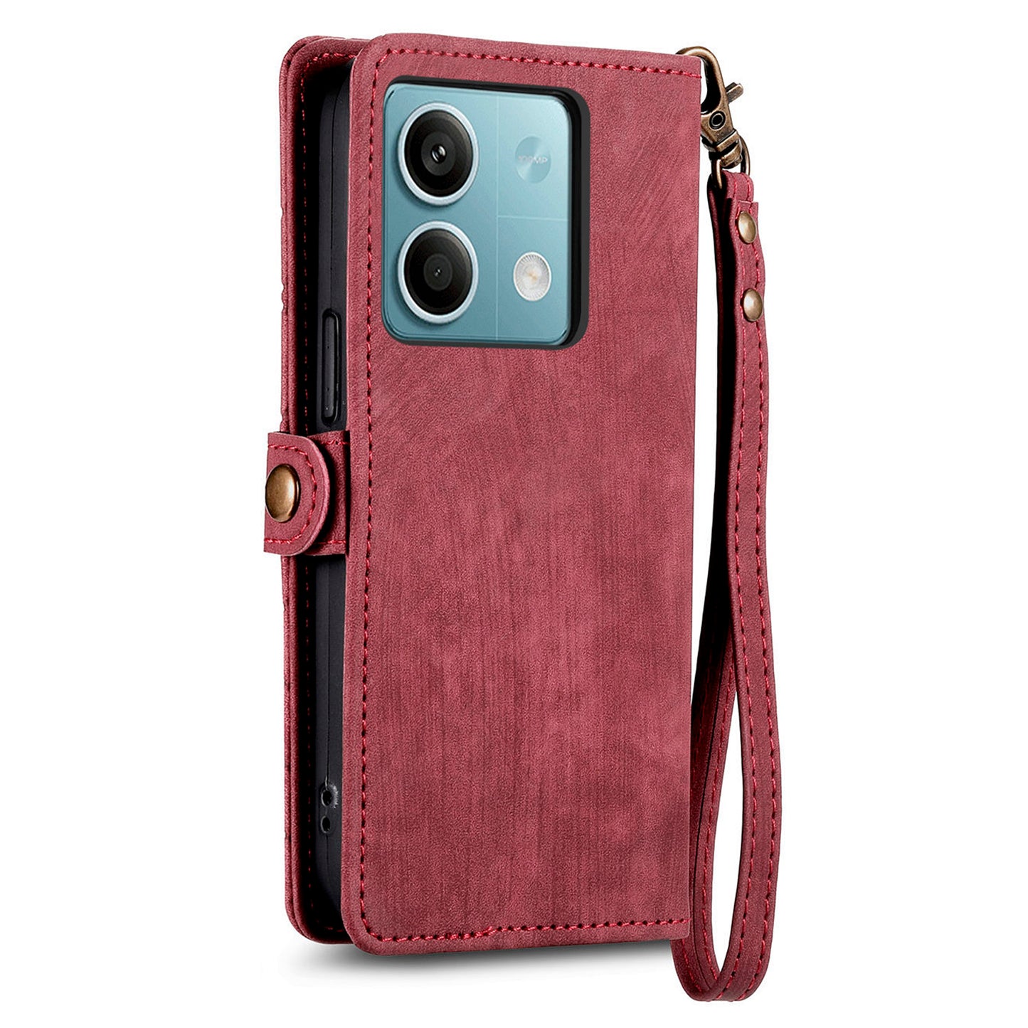 Wallet Case for Xiaomi Redmi Note 13 5G PU Leather Zipper Pocket Phone Cover Geometry Pattern - Red
