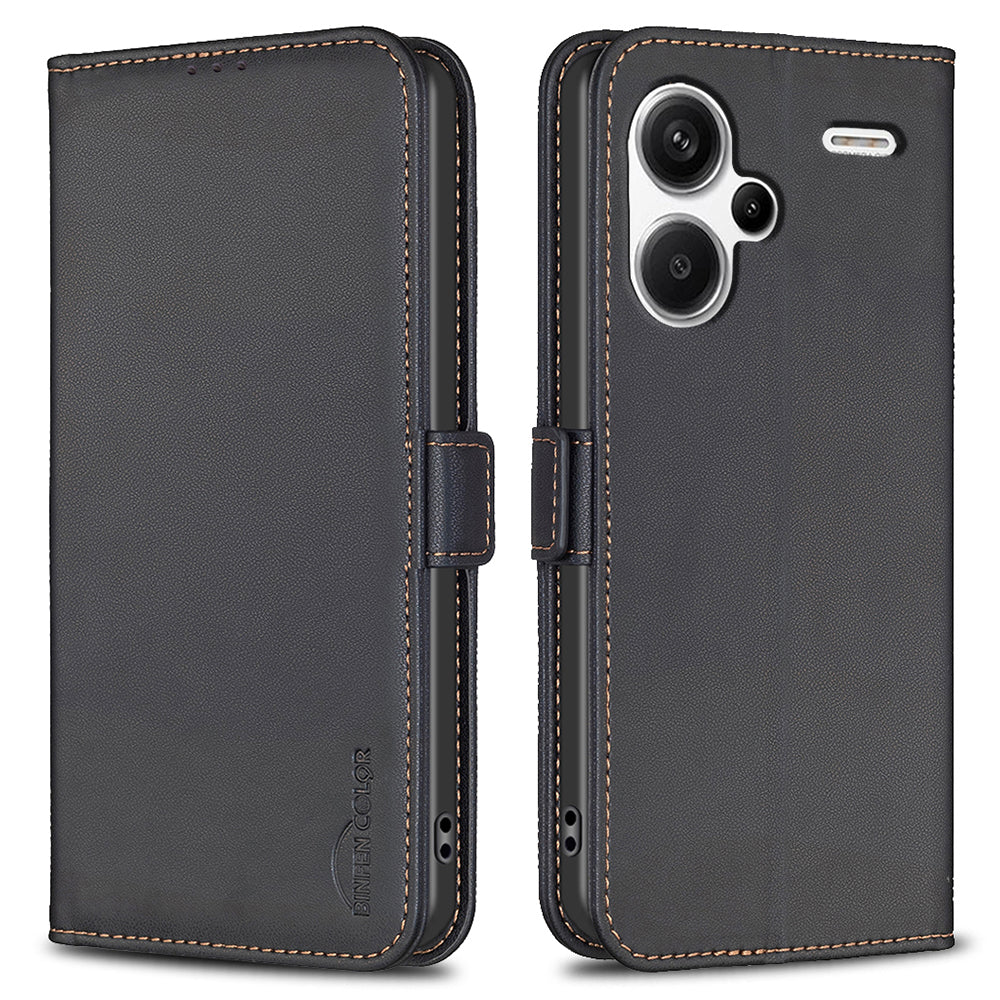 BINFEN COLOR BF31 For Xiaomi Redmi Note 13 Pro+ 5G Leather Wallet Case Phone Stand - Black