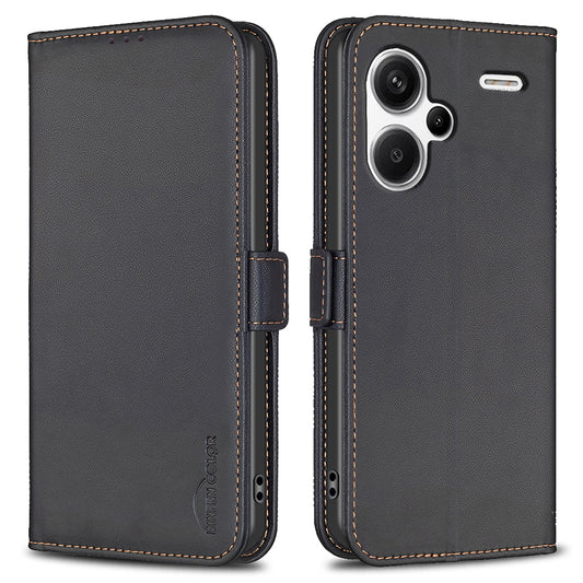 BINFEN COLOR BF31 For Xiaomi Redmi Note 13 Pro+ 5G Leather Wallet Case Phone Stand - Black