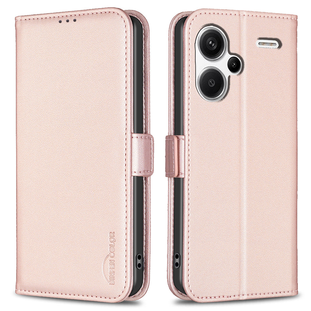 BINFEN COLOR BF31 For Xiaomi Redmi Note 13 Pro+ 5G Leather Wallet Case Phone Stand - Pink