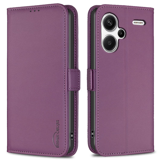 BINFEN COLOR BF31 For Xiaomi Redmi Note 13 Pro+ 5G Leather Wallet Case Phone Stand - Dark Purple