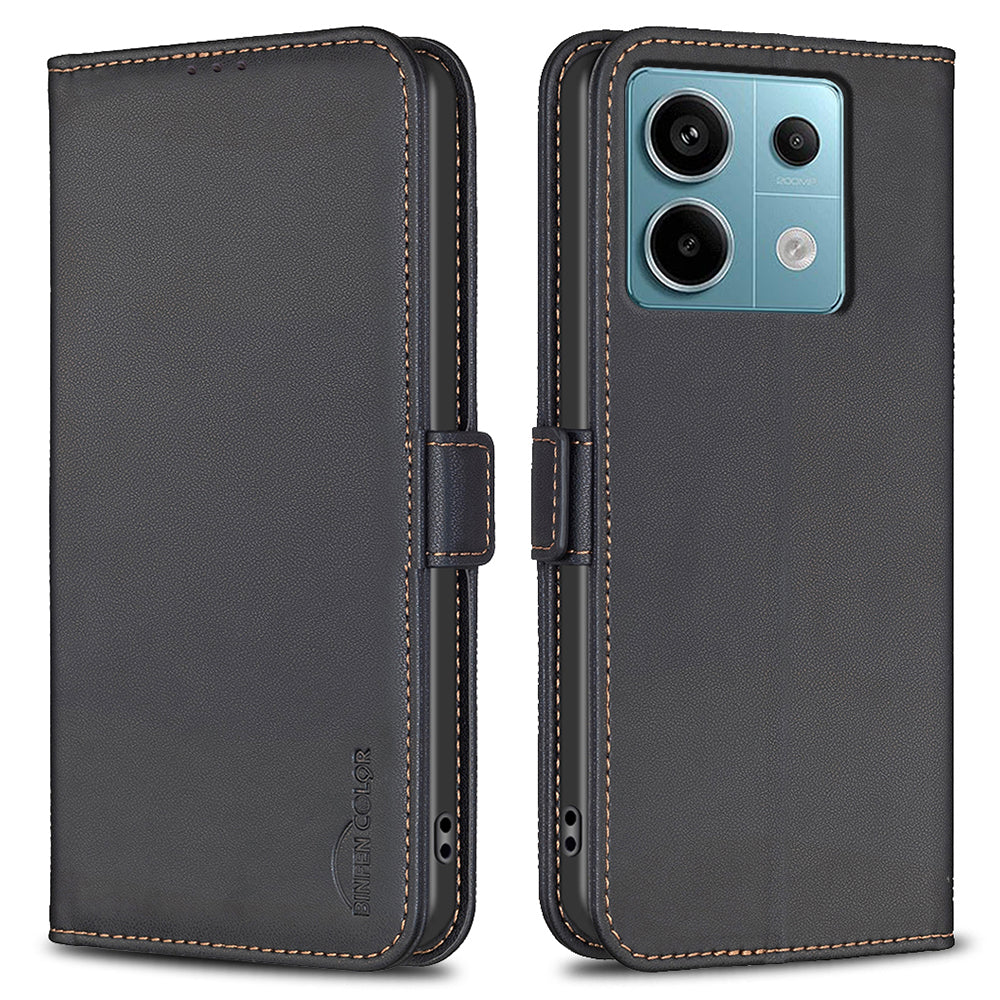 BINFEN COLOR BF31 For Xiaomi Redmi Note 13 Pro 5G / Poco X6 5G Leather Case Phone Wallet Cover - Black