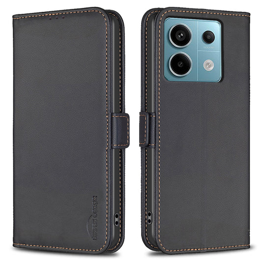 BINFEN COLOR BF31 For Xiaomi Redmi Note 13 Pro 5G / Poco X6 5G Leather Case Phone Wallet Cover - Black
