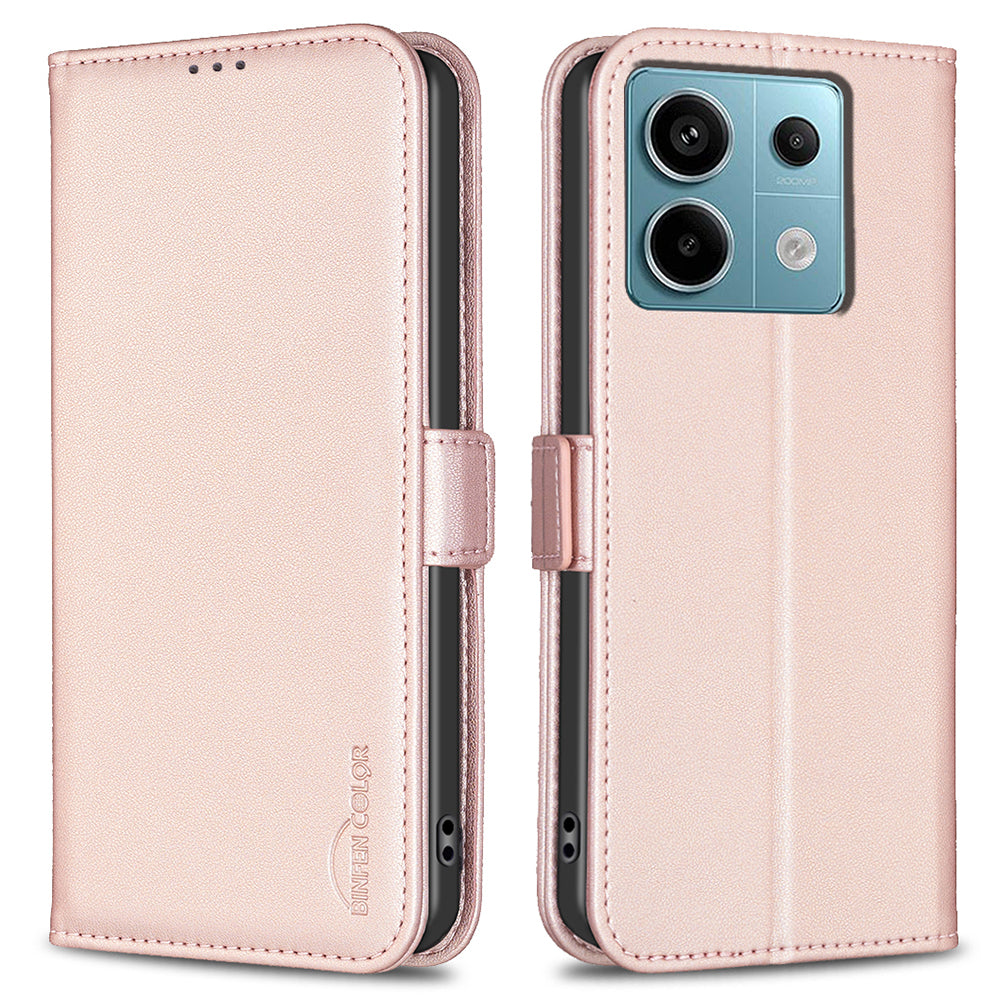 BINFEN COLOR BF31 For Xiaomi Redmi Note 13 Pro 5G / Poco X6 5G Leather Case Phone Wallet Cover - Pink