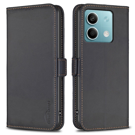 BINFEN COLOR BF31 For Xiaomi Redmi Note 13 5G Wallet Case Leather Phone Cover Stand - Black