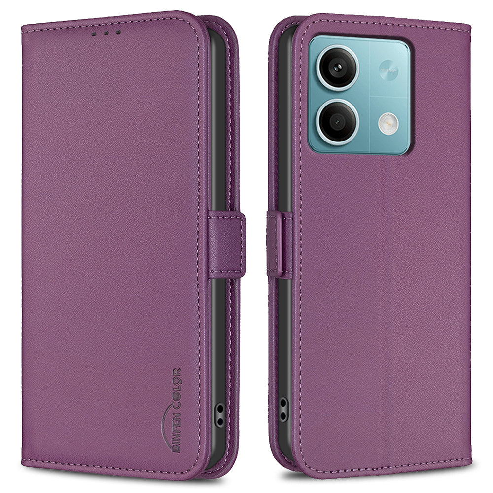 BINFEN COLOR BF31 For Xiaomi Redmi Note 13 5G Wallet Case Leather Phone Cover Stand - Dark Purple