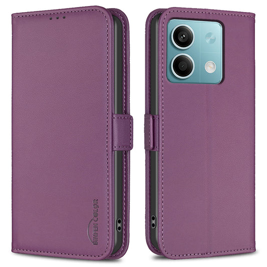 BINFEN COLOR BF31 For Xiaomi Redmi Note 13 5G Wallet Case Leather Phone Cover Stand - Dark Purple