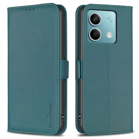 BINFEN COLOR BF31 For Xiaomi Redmi Note 13 5G Wallet Case Leather Phone Cover Stand - Green