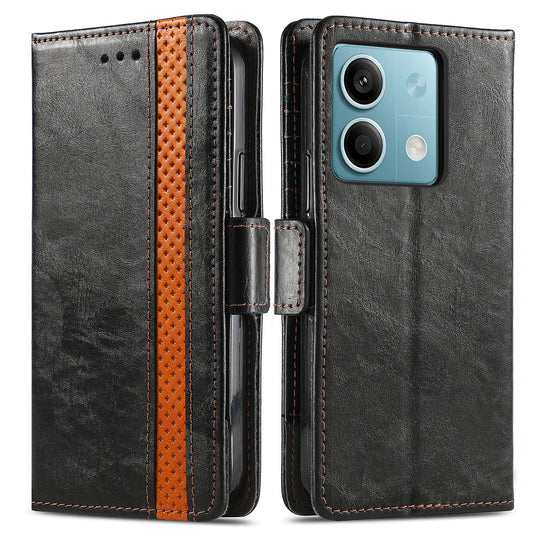 CASENEO 002 Series For Xiaomi Redmi Note 13 5G PU Leather Case with RFID Blocking Flip Wallet Phone Cover - Black