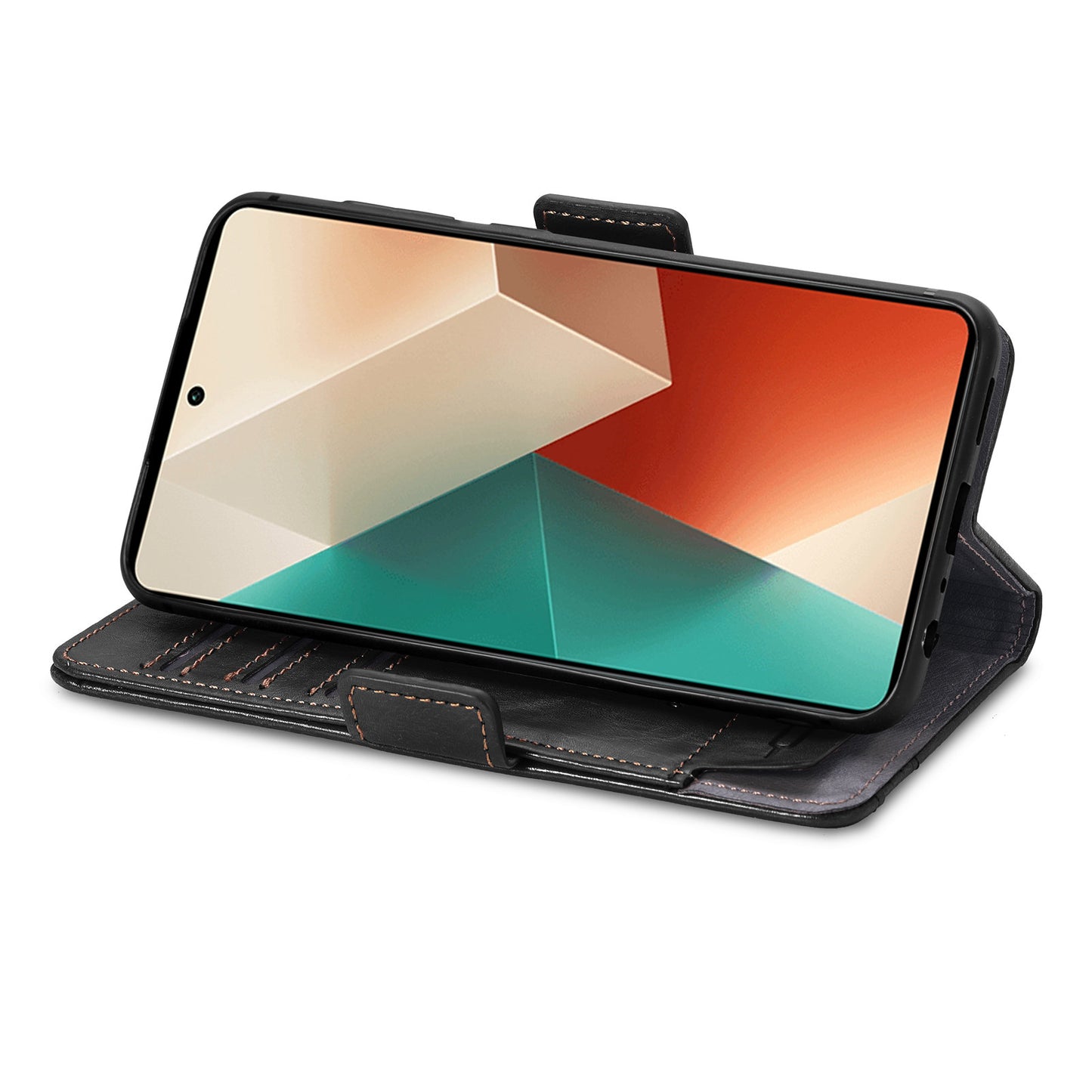 CASENEO 002 Series For Xiaomi Redmi Note 13 5G PU Leather Case with RFID Blocking Flip Wallet Phone Cover - Black