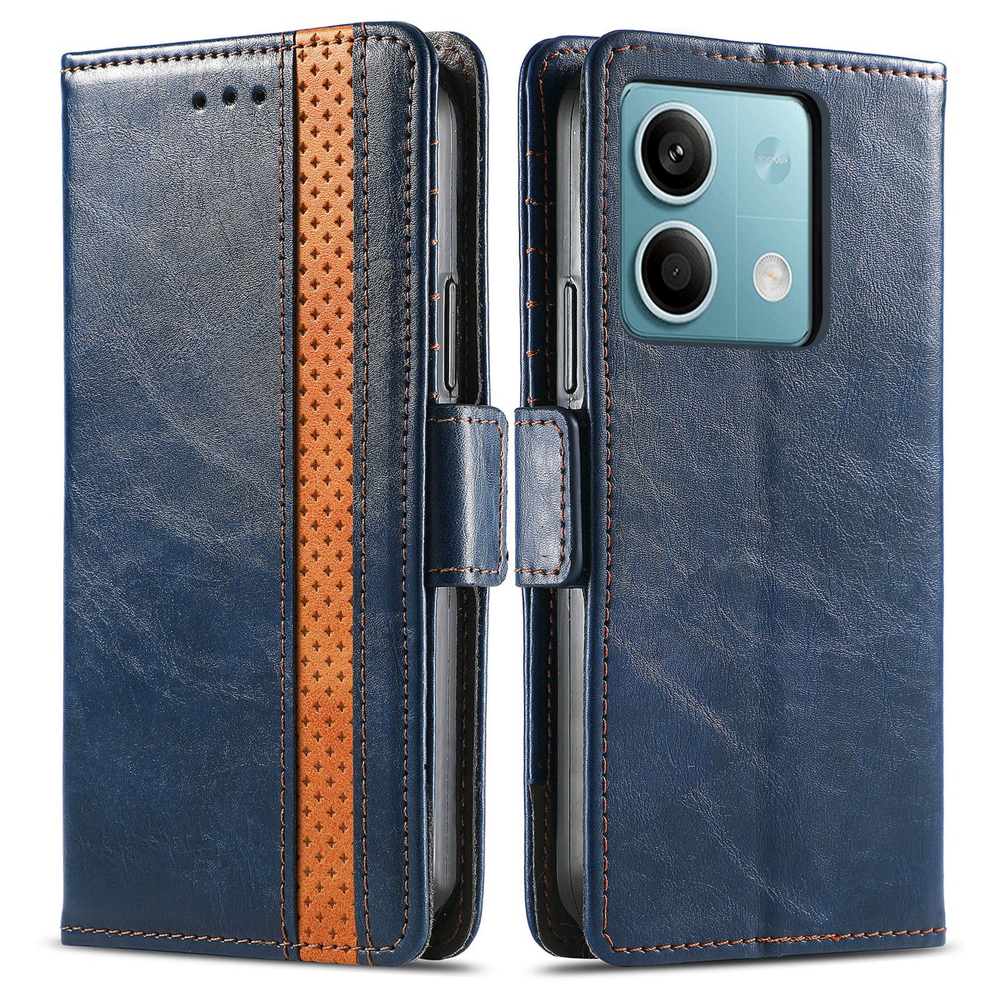 CASENEO 002 Series For Xiaomi Redmi Note 13 5G PU Leather Case with RFID Blocking Flip Wallet Phone Cover - Dark Blue
