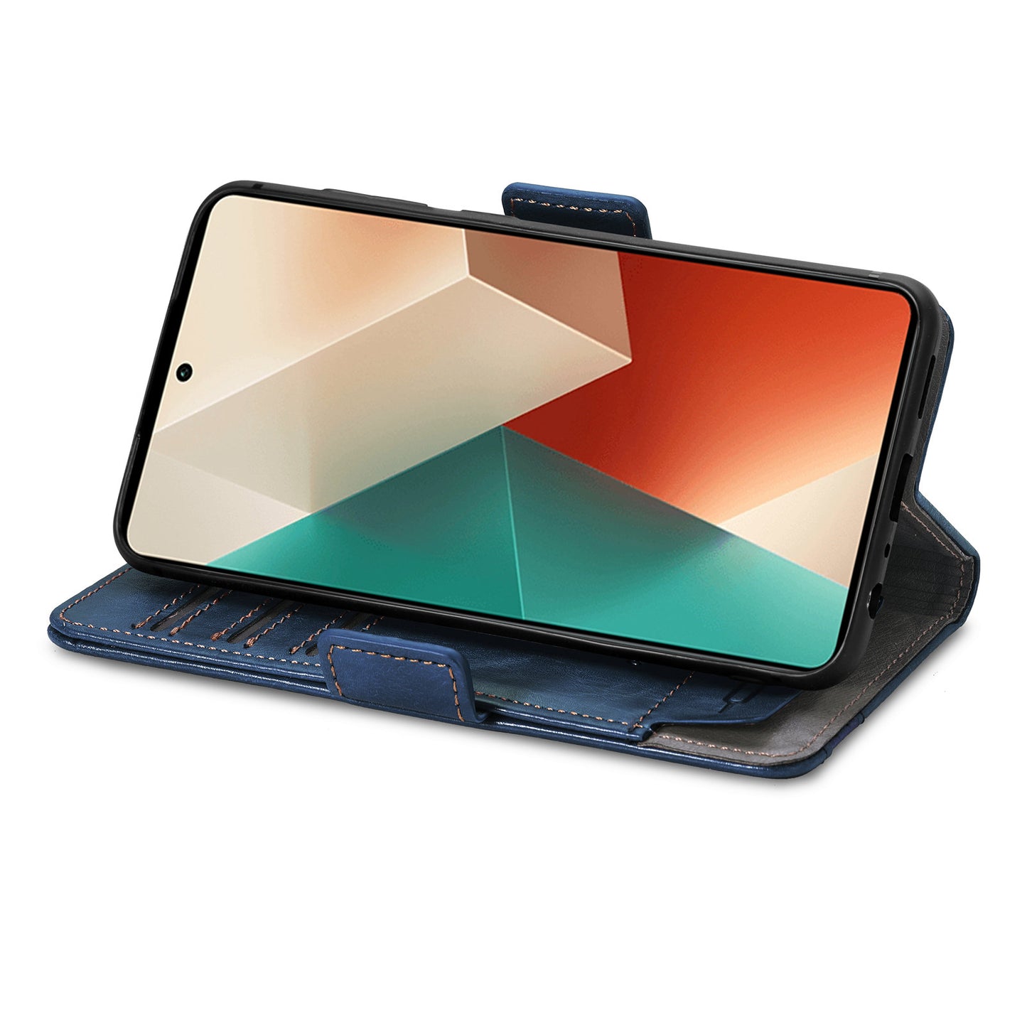 CASENEO 002 Series For Xiaomi Redmi Note 13 5G PU Leather Case with RFID Blocking Flip Wallet Phone Cover - Dark Blue