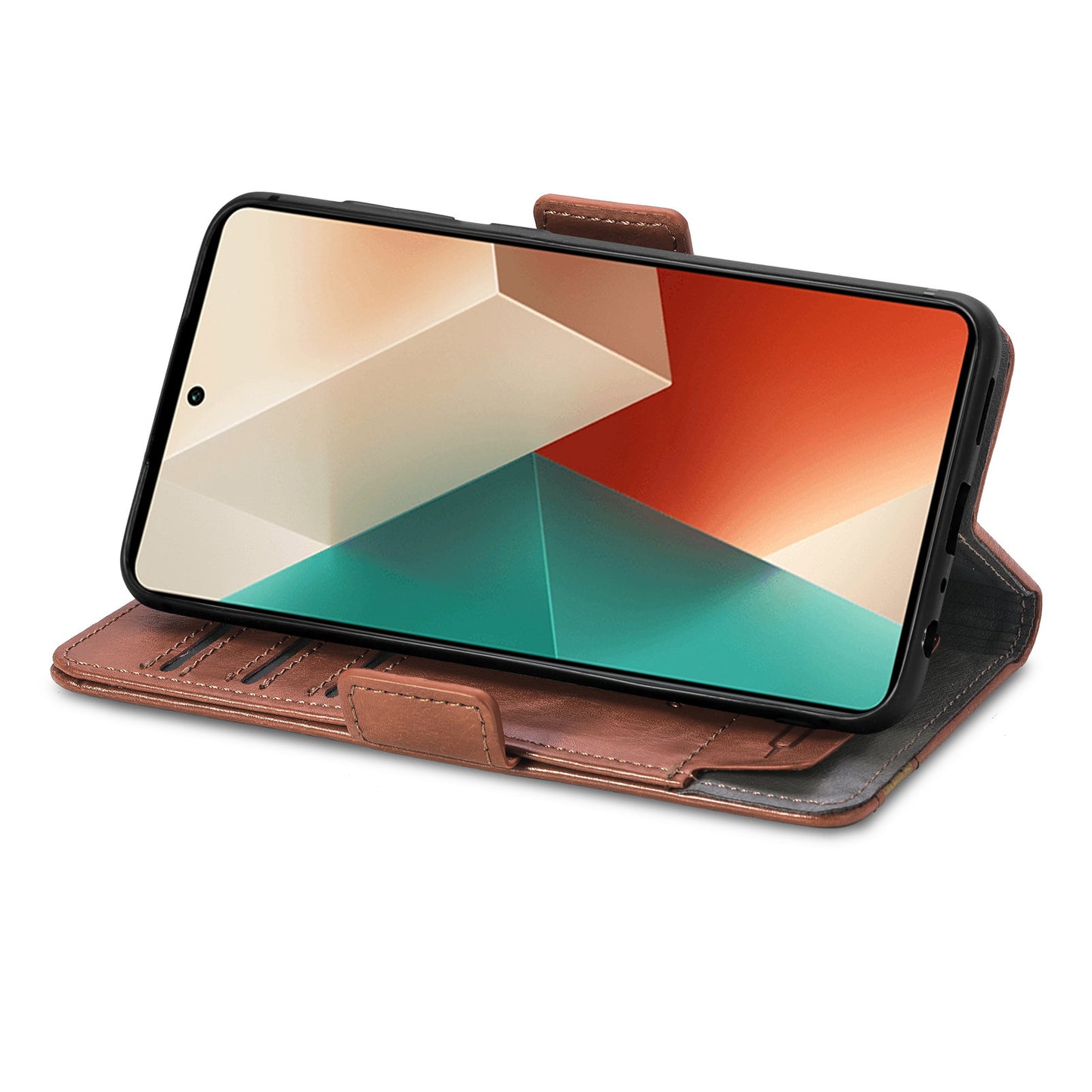 CASENEO 002 Series For Xiaomi Redmi Note 13 5G PU Leather Case with RFID Blocking Flip Wallet Phone Cover - Dark Brown