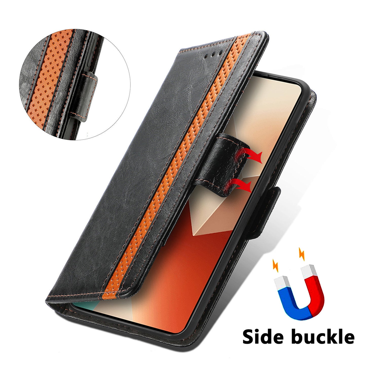 CASENEO 002 Series For Xiaomi Redmi Note 13 5G PU Leather Case with RFID Blocking Flip Wallet Phone Cover - Light Brown