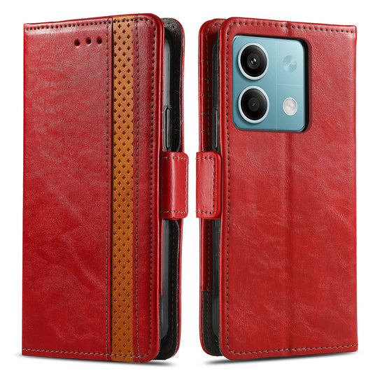 CASENEO 002 Series For Xiaomi Redmi Note 13 5G PU Leather Case with RFID Blocking Flip Wallet Phone Cover - Red