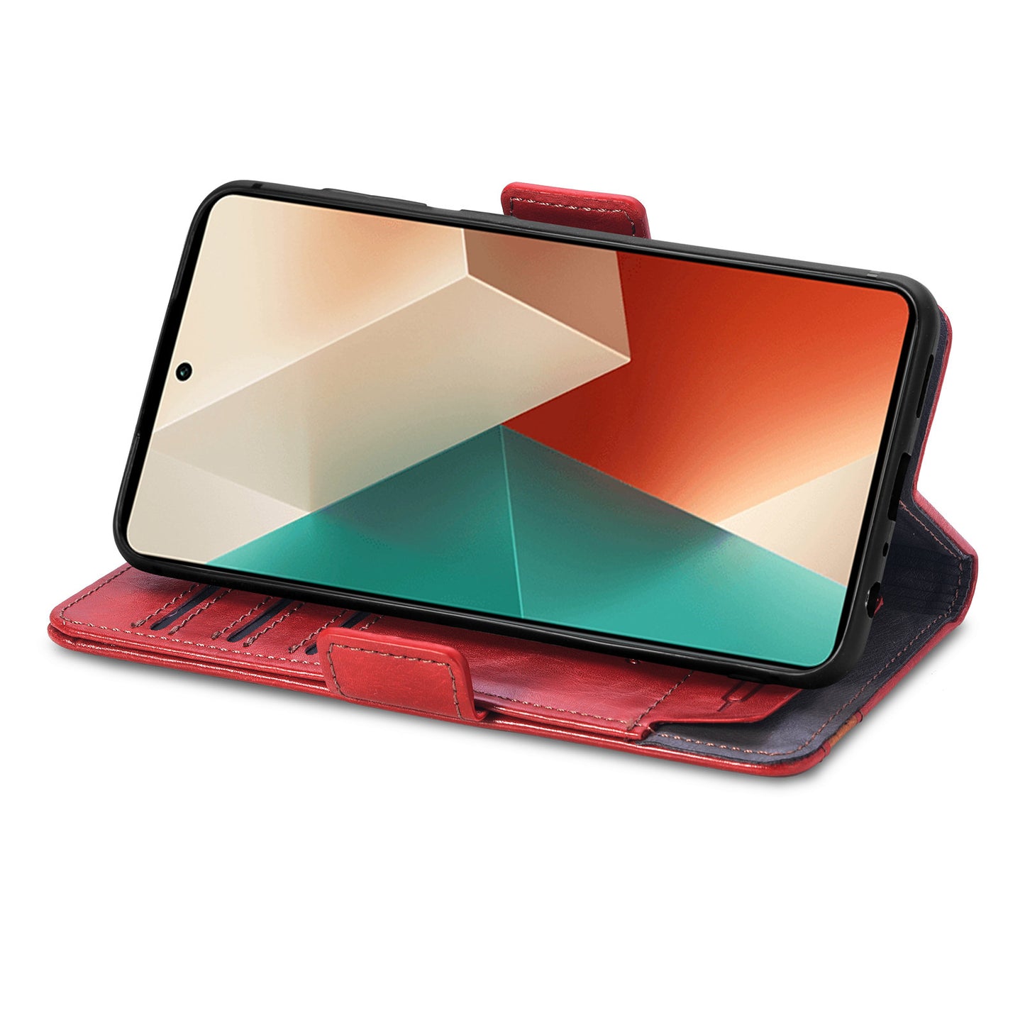 CASENEO 002 Series For Xiaomi Redmi Note 13 5G PU Leather Case with RFID Blocking Flip Wallet Phone Cover - Red