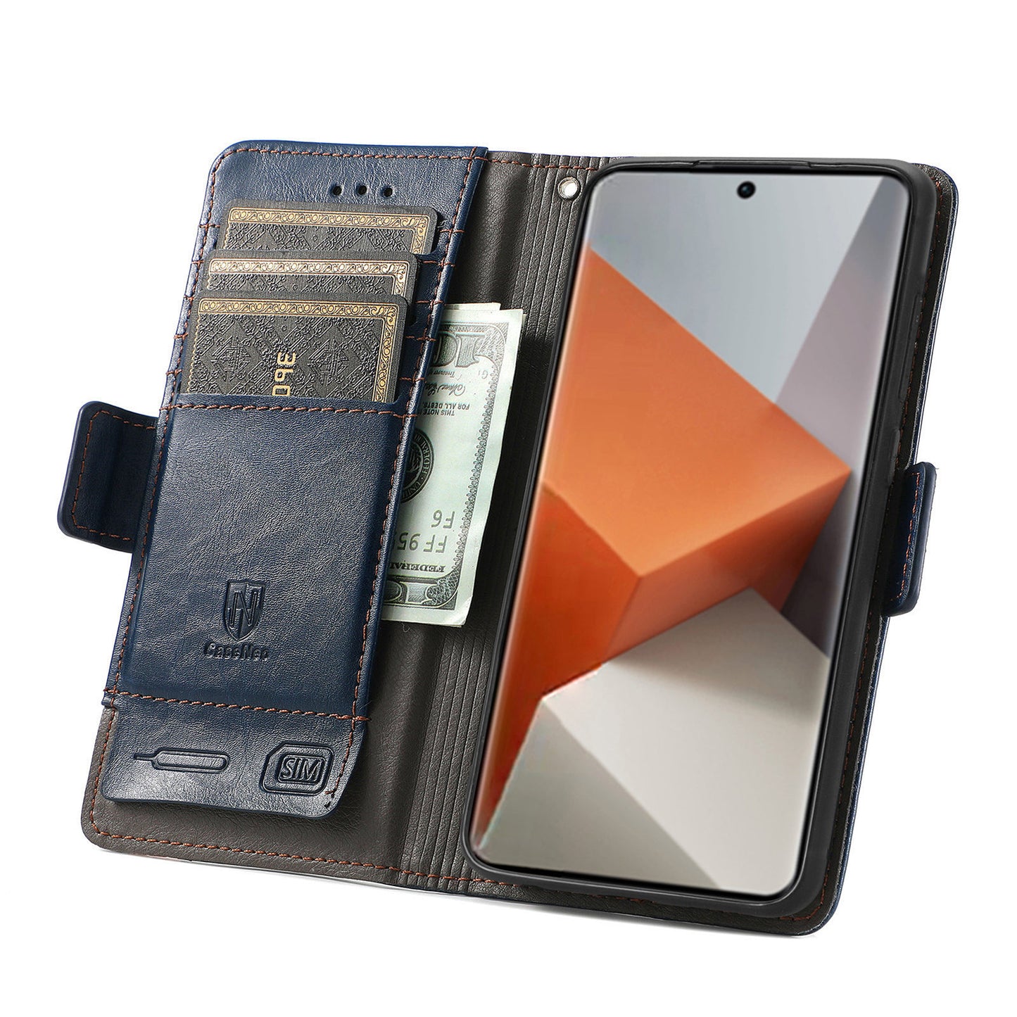 CASENEO 002 Series For Xiaomi Redmi Note 13 Pro+ 5G Case Wallet Stand Flip Phone Cover RFID Blocking - Dark Blue