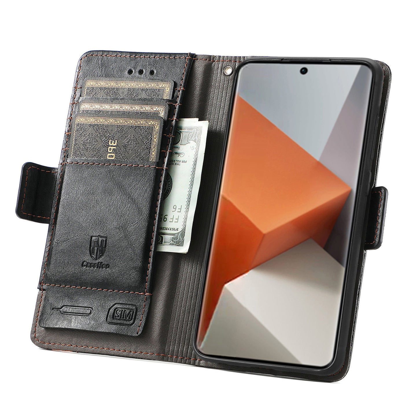 CASENEO 002 Series For Xiaomi Redmi Note 13 Pro+ 5G Case Wallet Stand Flip Phone Cover RFID Blocking - Black