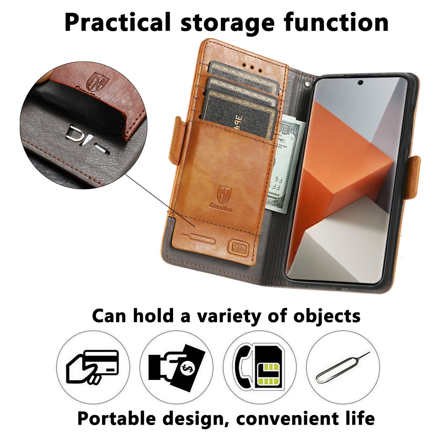 CASENEO 002 Series For Xiaomi Redmi Note 13 Pro+ 5G Case Wallet Stand Flip Phone Cover RFID Blocking - Black