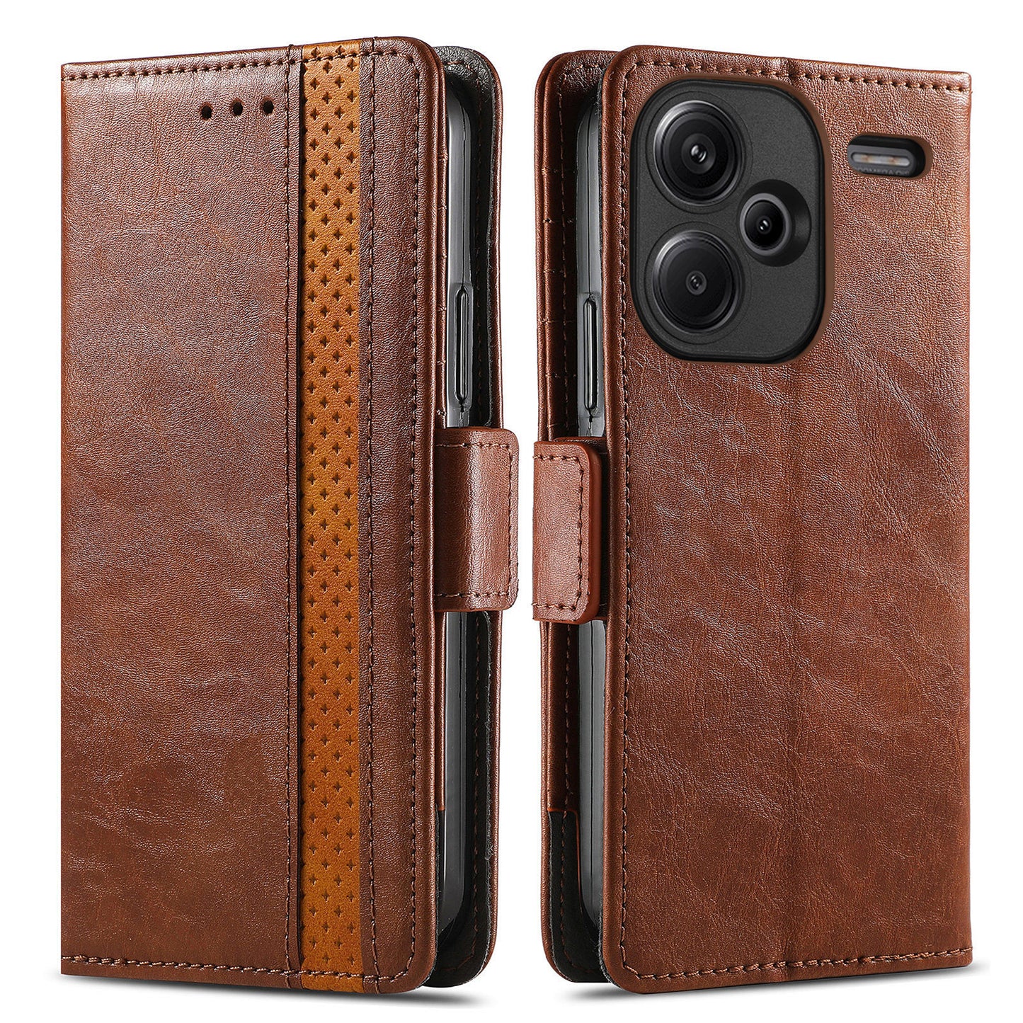 CASENEO 002 Series For Xiaomi Redmi Note 13 Pro+ 5G Case Wallet Stand Flip Phone Cover RFID Blocking - Dark Brown