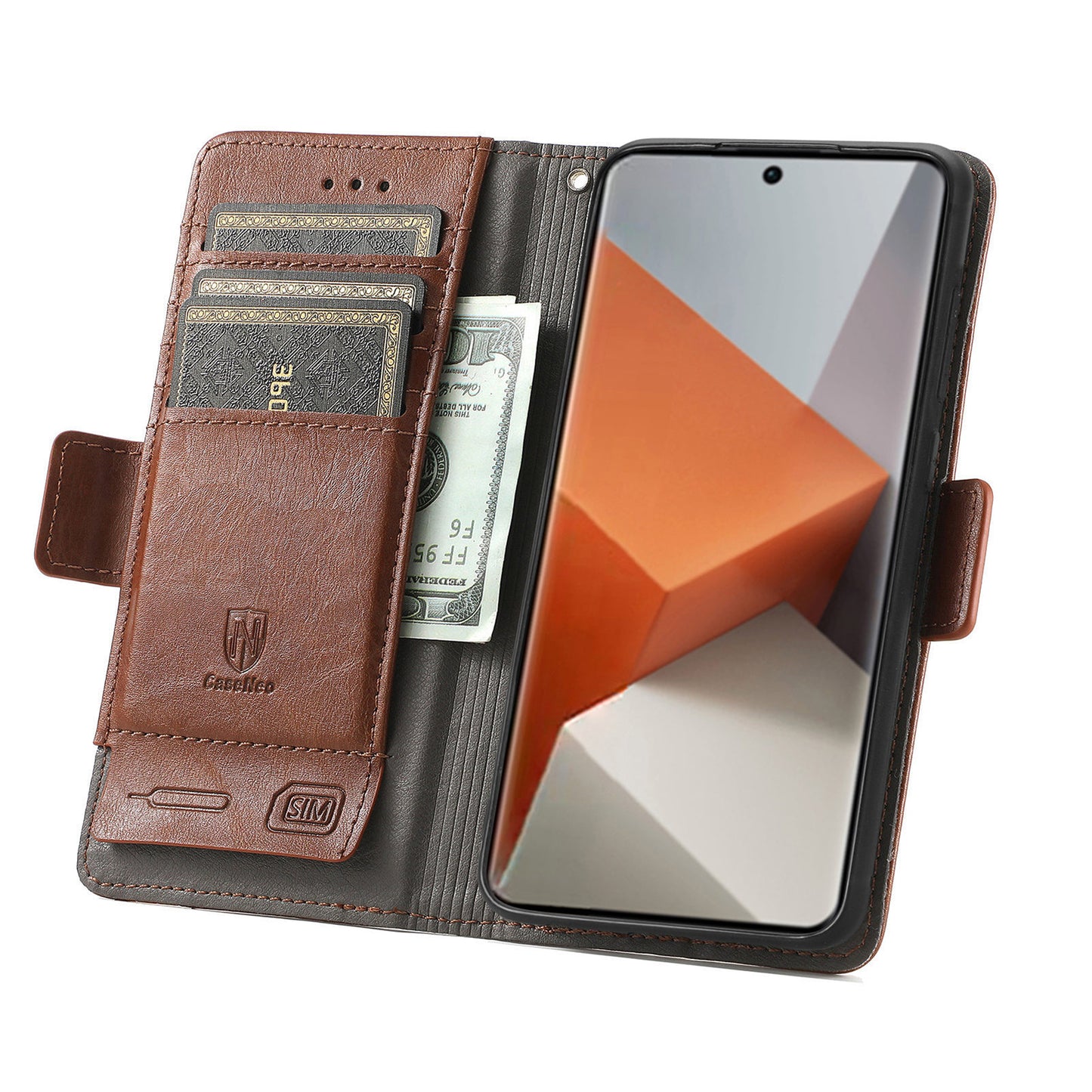 CASENEO 002 Series For Xiaomi Redmi Note 13 Pro+ 5G Case Wallet Stand Flip Phone Cover RFID Blocking - Dark Brown