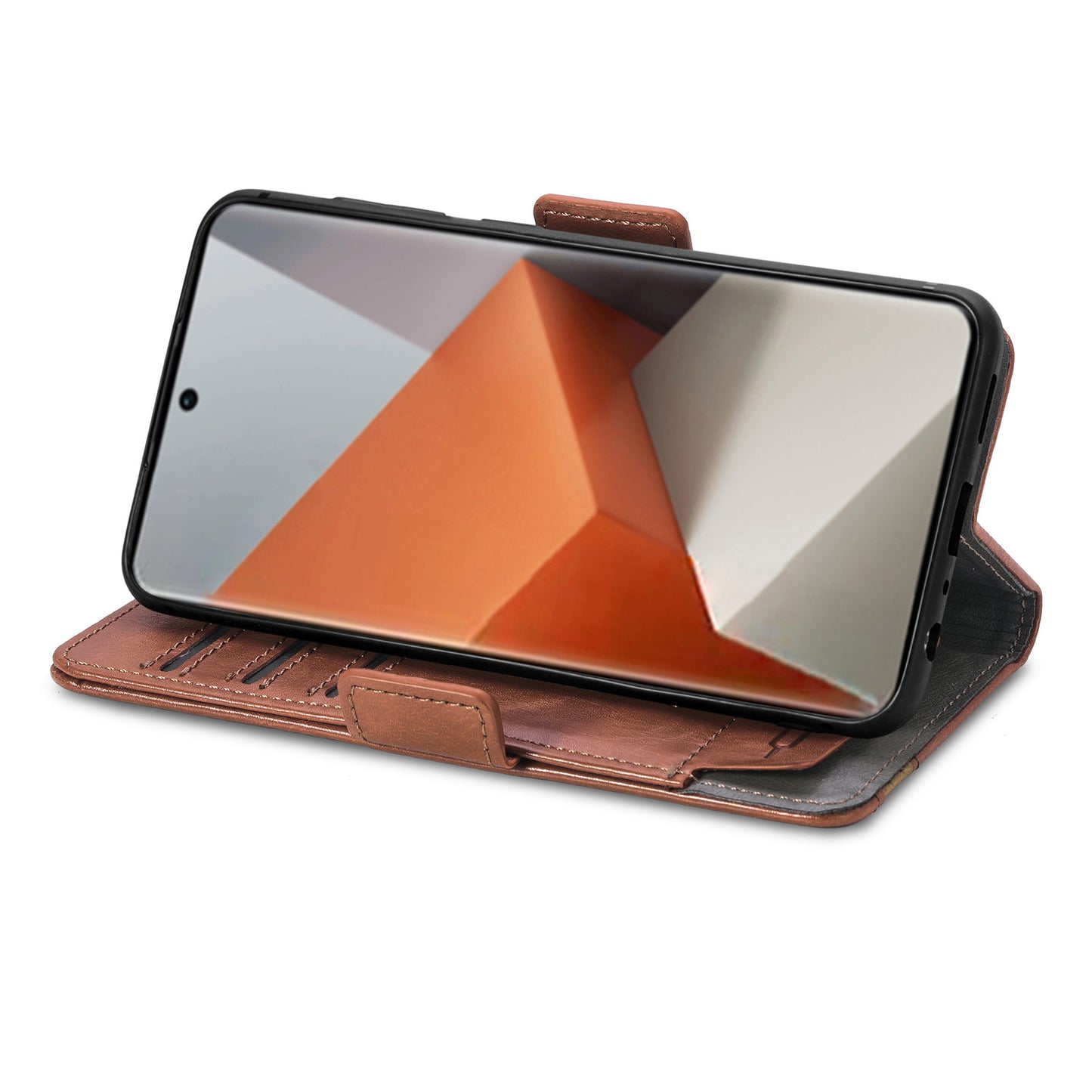 CASENEO 002 Series For Xiaomi Redmi Note 13 Pro+ 5G Case Wallet Stand Flip Phone Cover RFID Blocking - Dark Brown