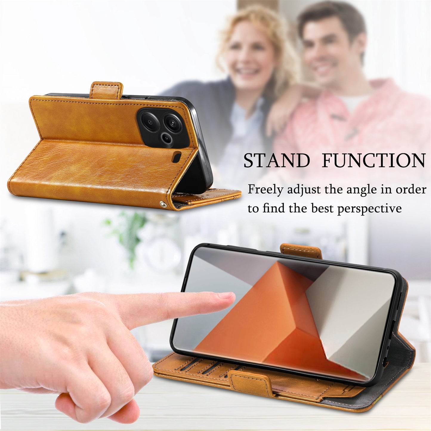 CASENEO 002 Series For Xiaomi Redmi Note 13 Pro+ 5G Case Wallet Stand Flip Phone Cover RFID Blocking - Dark Brown