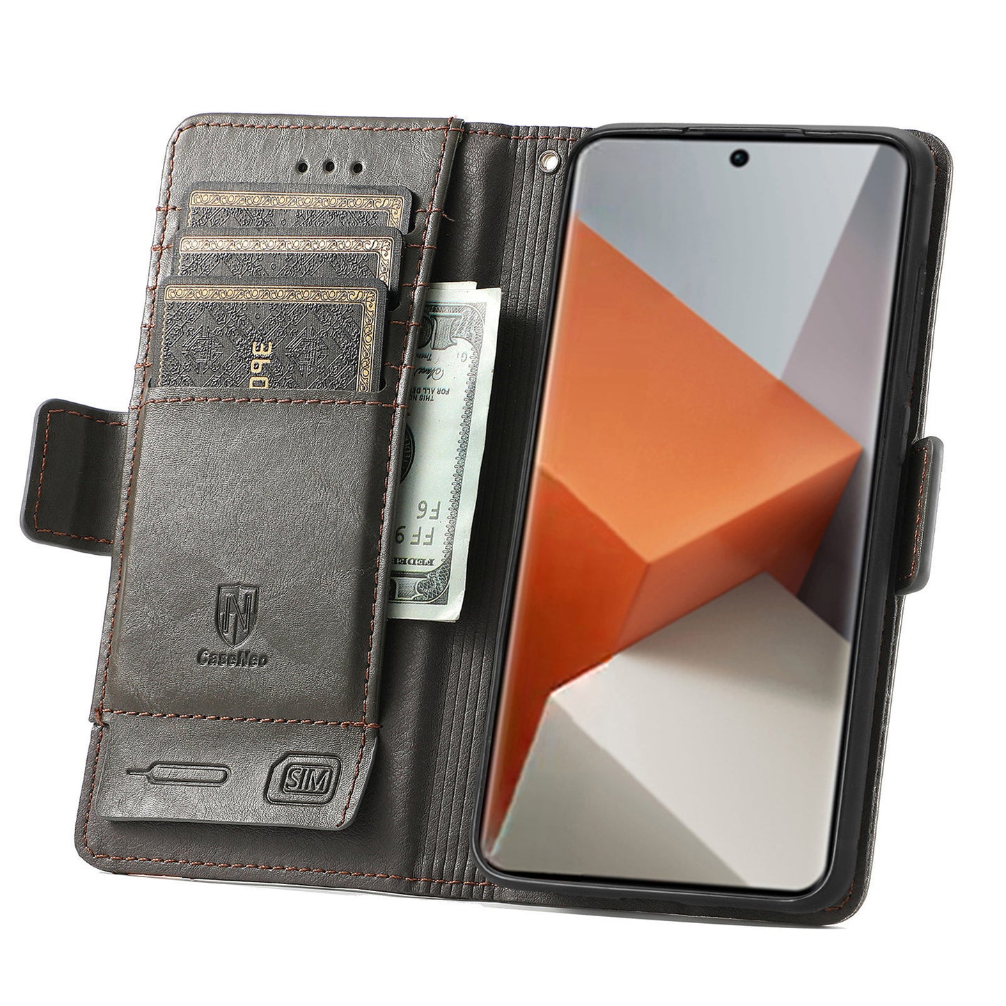 CASENEO 002 Series For Xiaomi Redmi Note 13 Pro+ 5G Case Wallet Stand Flip Phone Cover RFID Blocking - Grey