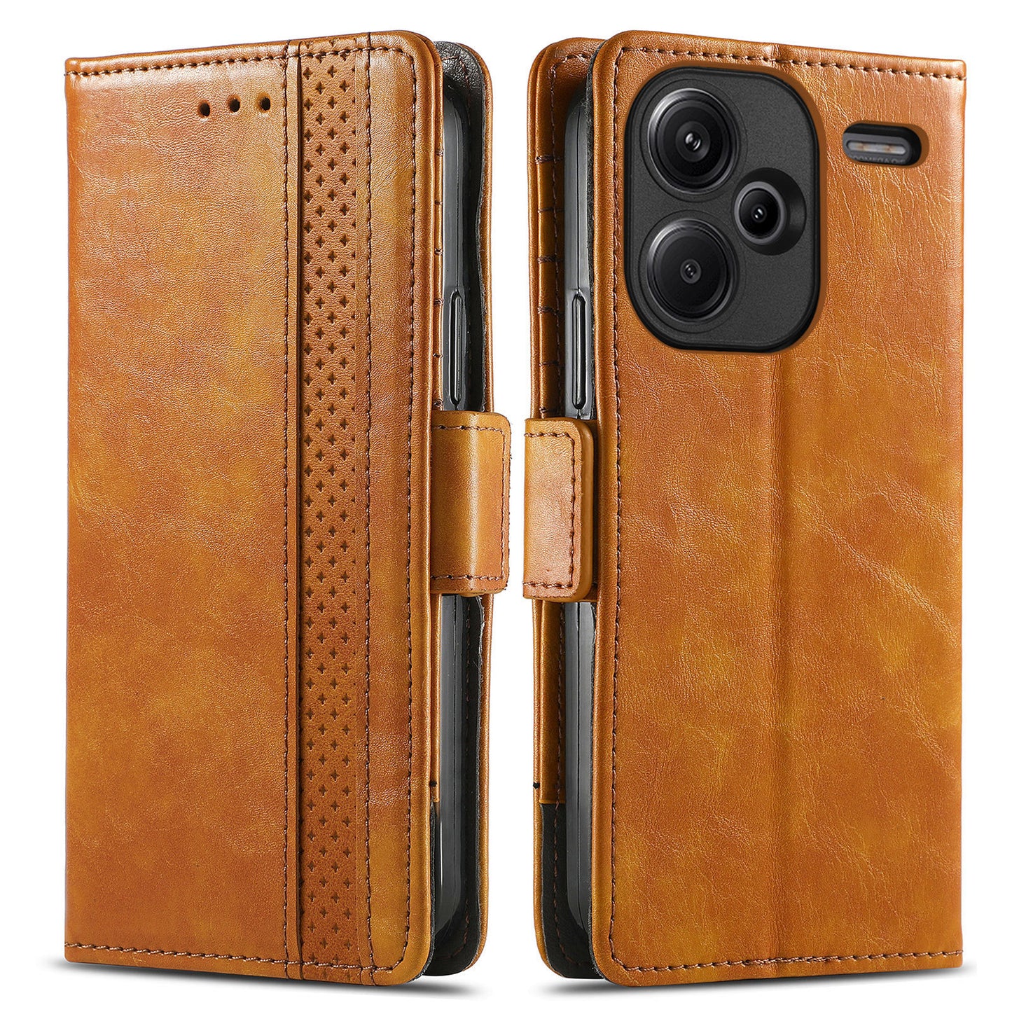CASENEO 002 Series For Xiaomi Redmi Note 13 Pro+ 5G Case Wallet Stand Flip Phone Cover RFID Blocking - Light Brown