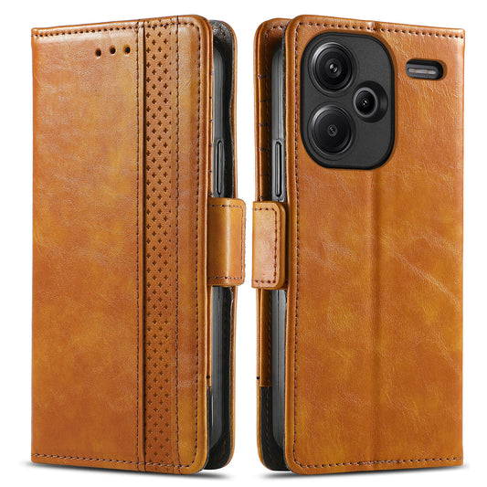 CASENEO 002 Series For Xiaomi Redmi Note 13 Pro+ 5G Case Wallet Stand Flip Phone Cover RFID Blocking - Light Brown