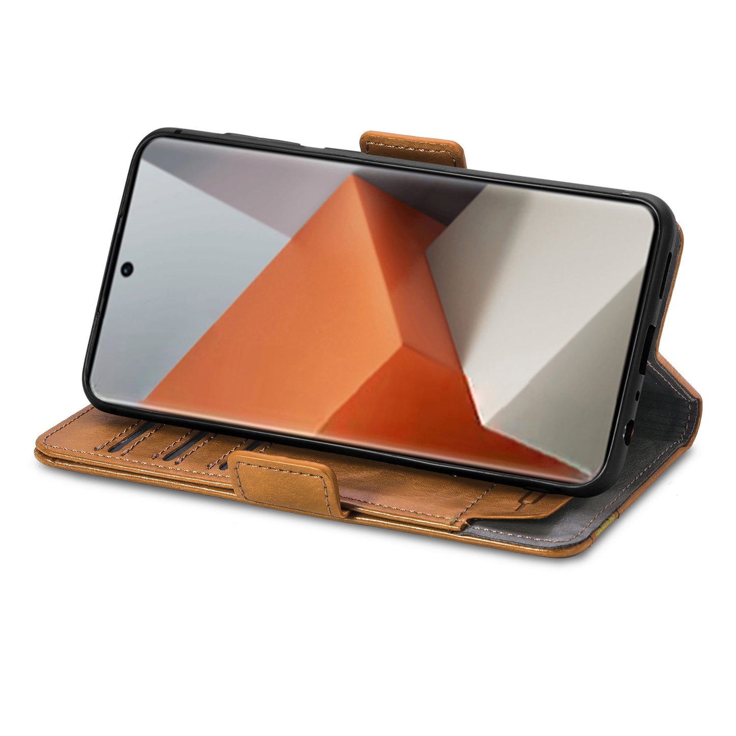 CASENEO 002 Series For Xiaomi Redmi Note 13 Pro+ 5G Case Wallet Stand Flip Phone Cover RFID Blocking - Light Brown