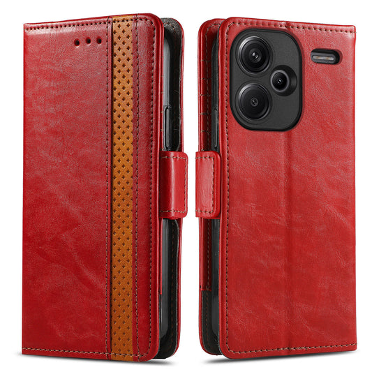 CASENEO 002 Series For Xiaomi Redmi Note 13 Pro+ 5G Case Wallet Stand Flip Phone Cover RFID Blocking - Red