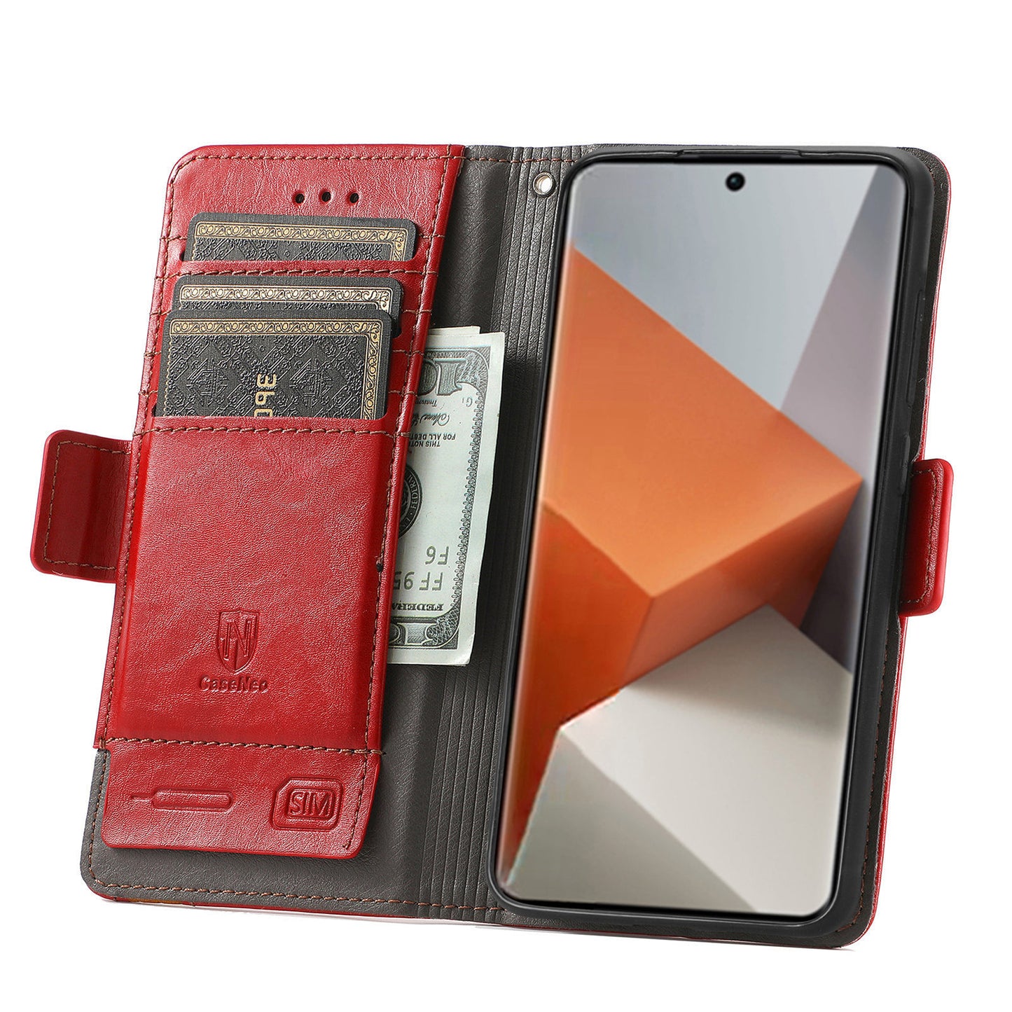 CASENEO 002 Series For Xiaomi Redmi Note 13 Pro+ 5G Case Wallet Stand Flip Phone Cover RFID Blocking - Red