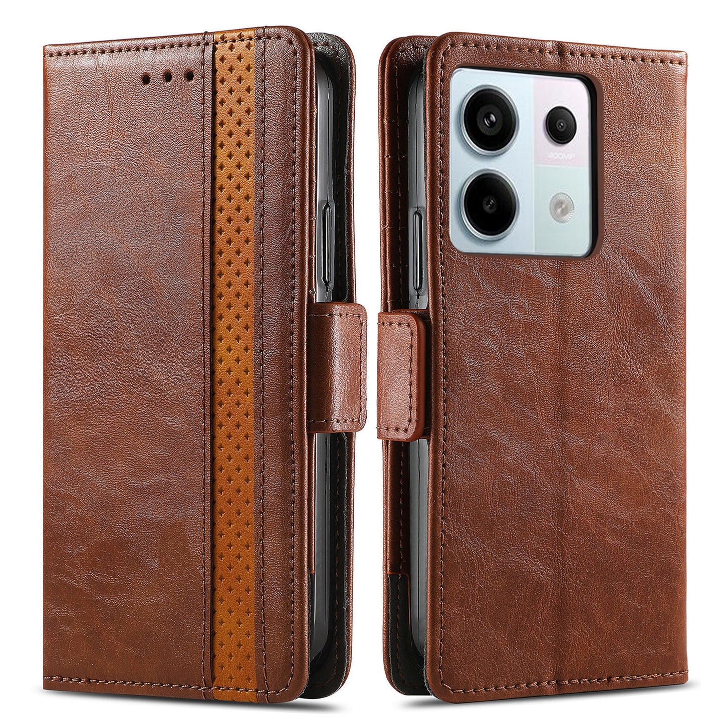 CASENEO 002 Series For Xiaomi Redmi Note 13 Pro 5G / Poco X6 5G / Poco M6 Pro 4G Leather Phone Case RFID Blocking Wallet - Dark Brown