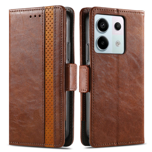 CASENEO 002 Series For Xiaomi Redmi Note 13 Pro 5G / Poco X6 5G / Poco M6 Pro 4G Leather Phone Case RFID Blocking Wallet - Dark Brown