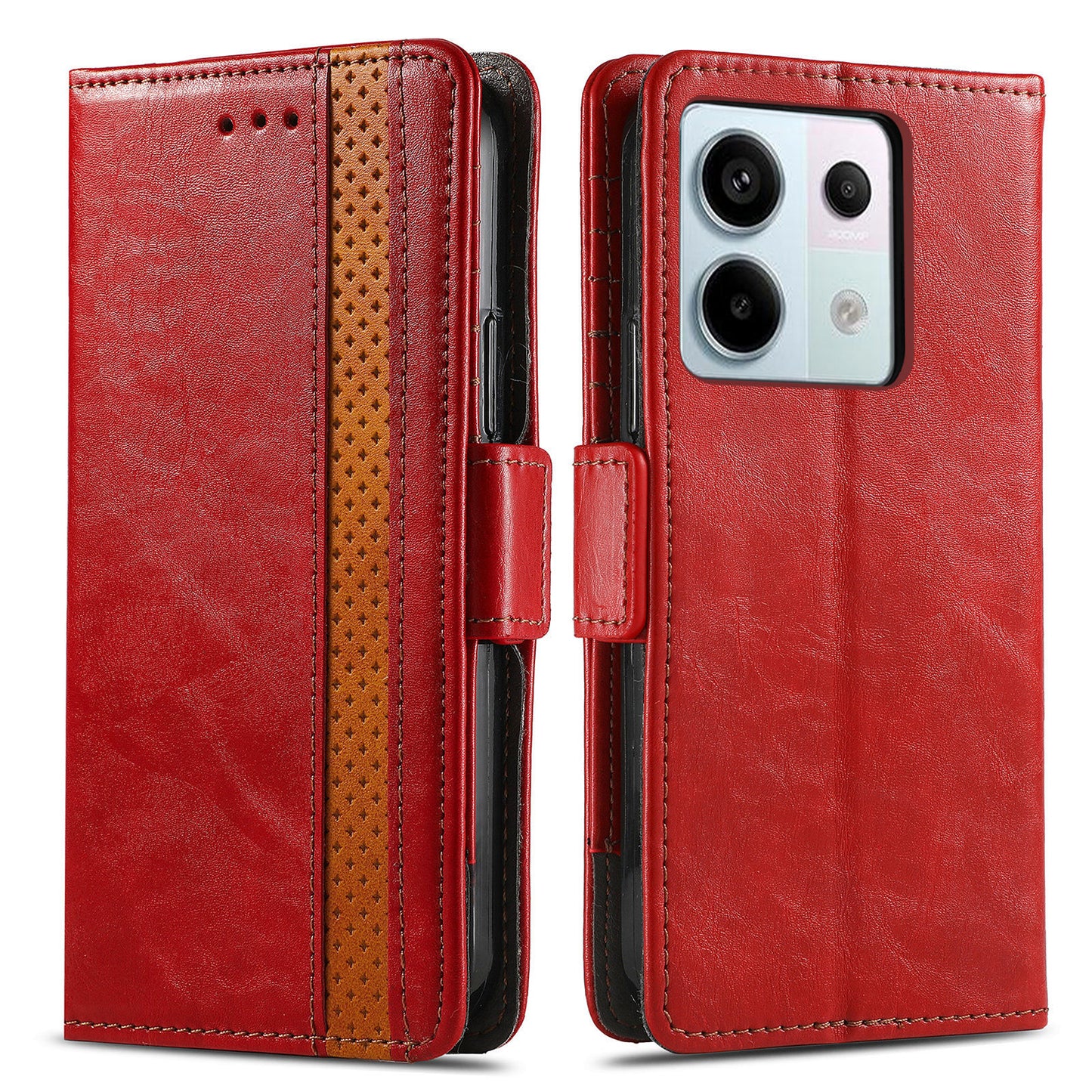CASENEO 002 Series For Xiaomi Redmi Note 13 Pro 5G / Poco X6 5G / Poco M6 Pro 4G Leather Phone Case RFID Blocking Wallet - Red