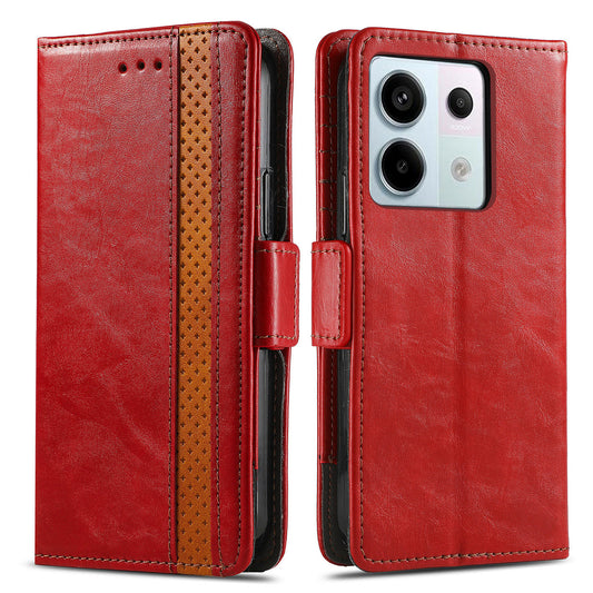 CASENEO 002 Series For Xiaomi Redmi Note 13 Pro 5G / Poco X6 5G / Poco M6 Pro 4G Leather Phone Case RFID Blocking Wallet - Red